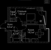 Планировка однокомнатной(квартира) площадью 40.4 квадратных метров в “ЖК СЕЗАР БУДУЩЕЕ”