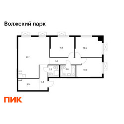 Планировка трехкомнатной(квартира) площадью 84.7 квадратных метров в ЖК “ЖК Волжский Парк”