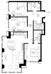 Планировка трехкомнатной(квартира) площадью 86.1 квадратных метров в ЖК “ЖК Cityzen (Ситизен)”
