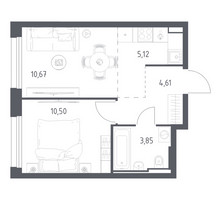 Планировка однокомнатной(квартира) площадью 34.75 квадратных метров в “ЖК Квартал Строгино”