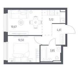 Планировка однокомнатной(квартира) площадью 34.75 квадратных метров в ЖК “ЖК Квартал Строгино”
