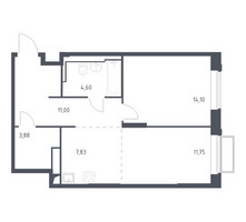 Планировка однокомнатной(квартира) площадью 53.2 квадратных метров в “ЖК Долина Яузы”