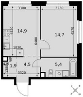 Планировка однокомнатной(квартира) площадью 41.4 квадратных метров в “ЖК Симоновский вал”