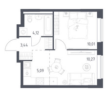 Планировка однокомнатной(квартира) площадью 32.93 квадратных метров в “ЖК Новое Видное”