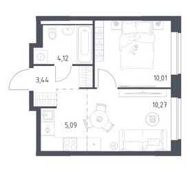 Планировка однокомнатной(квартира) площадью 32.93 квадратных метров в ЖК “ЖК Новое Видное”