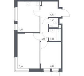 Планировка двухкомнатной(квартира) площадью 53.88 квадратных метров в ЖК “ЖК Подольские кварталы”
