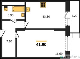 Планировка однокомнатной(квартира) площадью 41.9 квадратных метров в “ЖК Пироговская Ривьера”