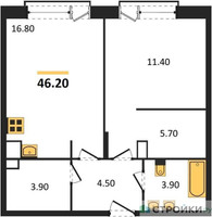 Планировка однокомнатной(квартира) площадью 46.2 квадратных метров в “ЖК The LAKE (Лэйк)”