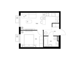 Планировка однокомнатной(квартира) площадью 33.2 квадратных метров в “ЖК Белая Дача парк”