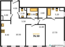 Планировка двухкомнатной(квартира) площадью 76.5 квадратных метров в “ЖК Sydney City (Сидней Сити)”