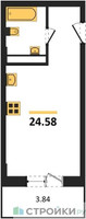 Планировка студии(квартира) площадью 24.58 квадратных метров в “ЖК Радость (Радумля Парк)”
