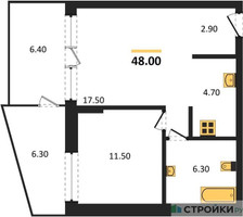 Планировка однокомнатной(квартира) площадью 48 квадратных метров в “ЖК VERY на Миклухо-Маклая (Вери на Миклухо-Маклая)”