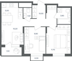 Планировка трехкомнатной(квартира) площадью 53.6 квадратных метров в “ЖК Равновесие”
