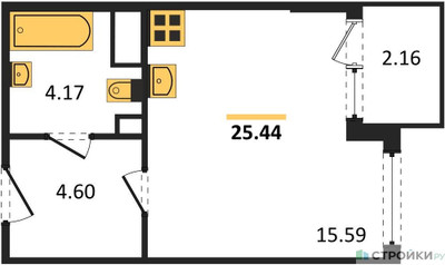Планировка студии(квартира) площадью 25.44 квадратных метров в ЖК “ЖК Светлый мир БиоПолис”