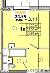 Планировка студии(квартира) площадью 24.56 квадратных метров в ЖК “ЖК Радость (Радумля Парк)”