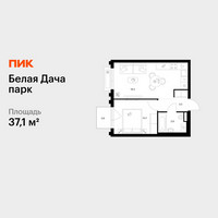 Планировка однокомнатной(квартира) площадью 37.1 квадратных метров в “ЖК Белая Дача парк”