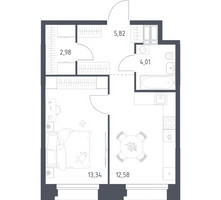 Планировка однокомнатной(апартаменты) площадью 38.73 квадратных метров в “ЖК Апарт-отель Тропарево парк”