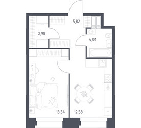 Планировка однокомнатной(апартаменты) площадью 38.73 квадратных метров в ЖК “ЖК Апарт-отель Тропарево парк”