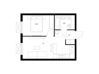 Планировка однокомнатной(квартира) площадью 33.9 квадратных метров в ЖК “ЖК Яуза Парк (Мытищи)”