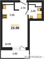 Планировка студии(квартира) площадью 23.9 квадратных метров в “ЖК Родные кварталы”