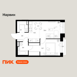 Планировка однокомнатной(квартира) площадью 38.7 квадратных метров в ЖК “Нарвин”