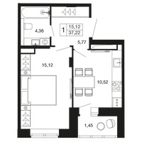 Планировка однокомнатной(квартира) площадью 37.2 квадратных метров в “ЖК Времена года”
