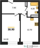 Планировка однокомнатной(квартира) площадью 38.9 квадратных метров в “ЖК ОБЛАКА-2”