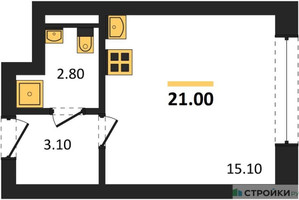 Планировка студии(квартира) площадью 21 квадратных метров в “ЖК Wave (Вейв)”