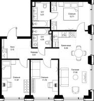 Планировка трехкомнатной(квартира) площадью 80 квадратных метров в “ЖК СЕТ”