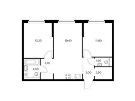 Планировка двухкомнатной(квартира) площадью 57.9 квадратных метров в “ЖК Лефортово Парк”