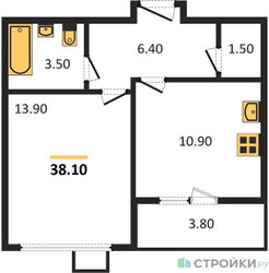 Планировка однокомнатной(квартира) площадью 38.1 квадратных метров в ЖК “ЖК Первый Лермонтовский”