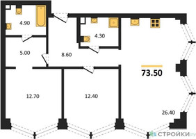 Планировка двухкомнатной(квартира) площадью 73.5 квадратных метров в “ЖК ЗИЛАРТ”