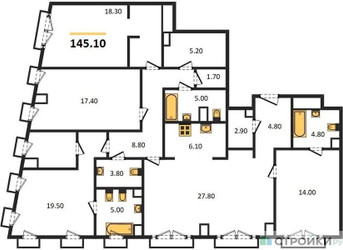 Планировка 4+ комнатной(квартира) площадью 145.1 квадратных метров в ЖК “ЖК Sydney City (Сидней Сити)”