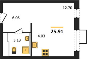Планировка студии(квартира) площадью 25.91 квадратных метров в “ЖК Квартал Сабурово”