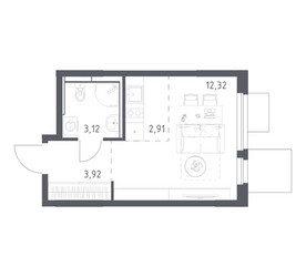 Планировка студии(квартира) площадью 22.27 квадратных метров в ЖК “ЖК Мытищи Парк”
