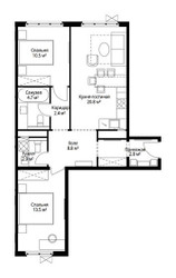 Планировка двухкомнатной(квартира) площадью 66.4 квадратных метров в ЖК “ЖК Эко Видное 2.0”