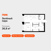 Планировка однокомнатной(квартира) площадью 36.8 квадратных метров в “ЖК Зеленый парк”