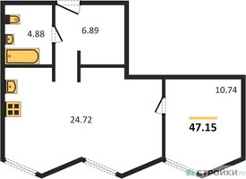 Планировка однокомнатной(апартаменты) площадью 47.15 квадратных метров в “ЖК Insider (Инсайдер)”