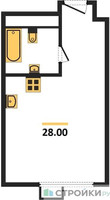 Планировка студии(квартира) площадью 28 квадратных метров в “ЖК Сиреневый парк”