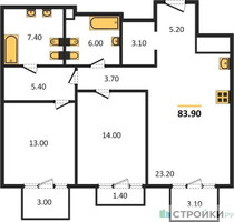 Планировка двухкомнатной(квартира) площадью 83.9 квадратных метров в “Квартал Тишинский Бульвар”