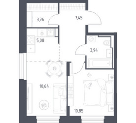 Планировка однокомнатной(квартира) площадью 41.72 квадратных метров в ЖК “ЖК Квартал Строгино”