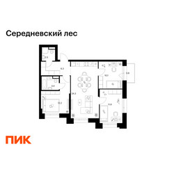 Планировка трехкомнатной(квартира) площадью 71.5 квадратных метров в ЖК “ЖК Середневский лес”
