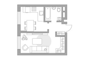 Планировка однокомнатной(квартира) площадью 32.97 квадратных метров в “ЖК Живописный”