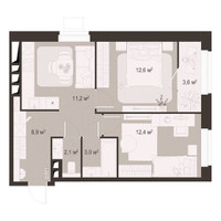 Планировка двухкомнатной(квартира) площадью 53.6 квадратных метров в “ЖК Гранд Комфорт”