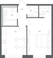 Планировка однокомнатной(квартира) площадью 38.1 квадратных метров в “ЖК Равновесие”