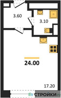 Планировка студии(квартира) площадью 24 квадратных метров в “ЖК Обручева 30”