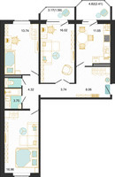 Планировка трехкомнатной(квартира) площадью 81.8 квадратных метров в “ЖК Оптима”