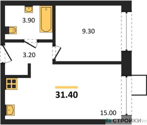 Планировка однокомнатной(квартира) площадью 31.4 квадратных метров в ЖК “ЖК Никольский квартал Отрада”
