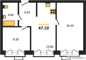 Планировка двухкомнатной(квартира) площадью 47.1 квадратных метров в “Лесная Коллекция”