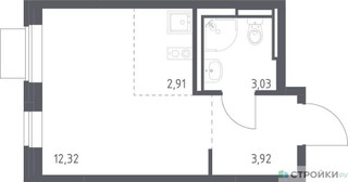 Планировка студии(квартира) площадью 22.18 квадратных метров в “ЖК Прибрежный Парк”